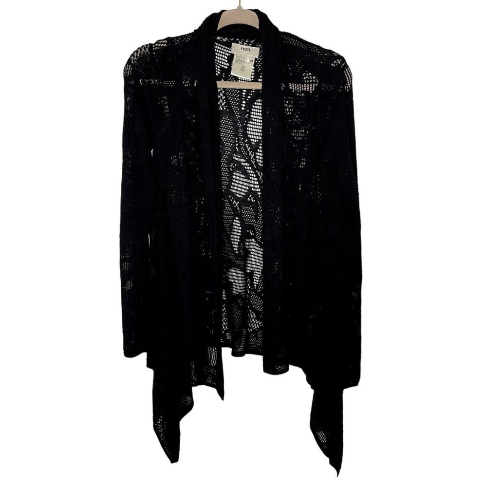 Fuzzi | Black Lace Waterfall Open Cardigan